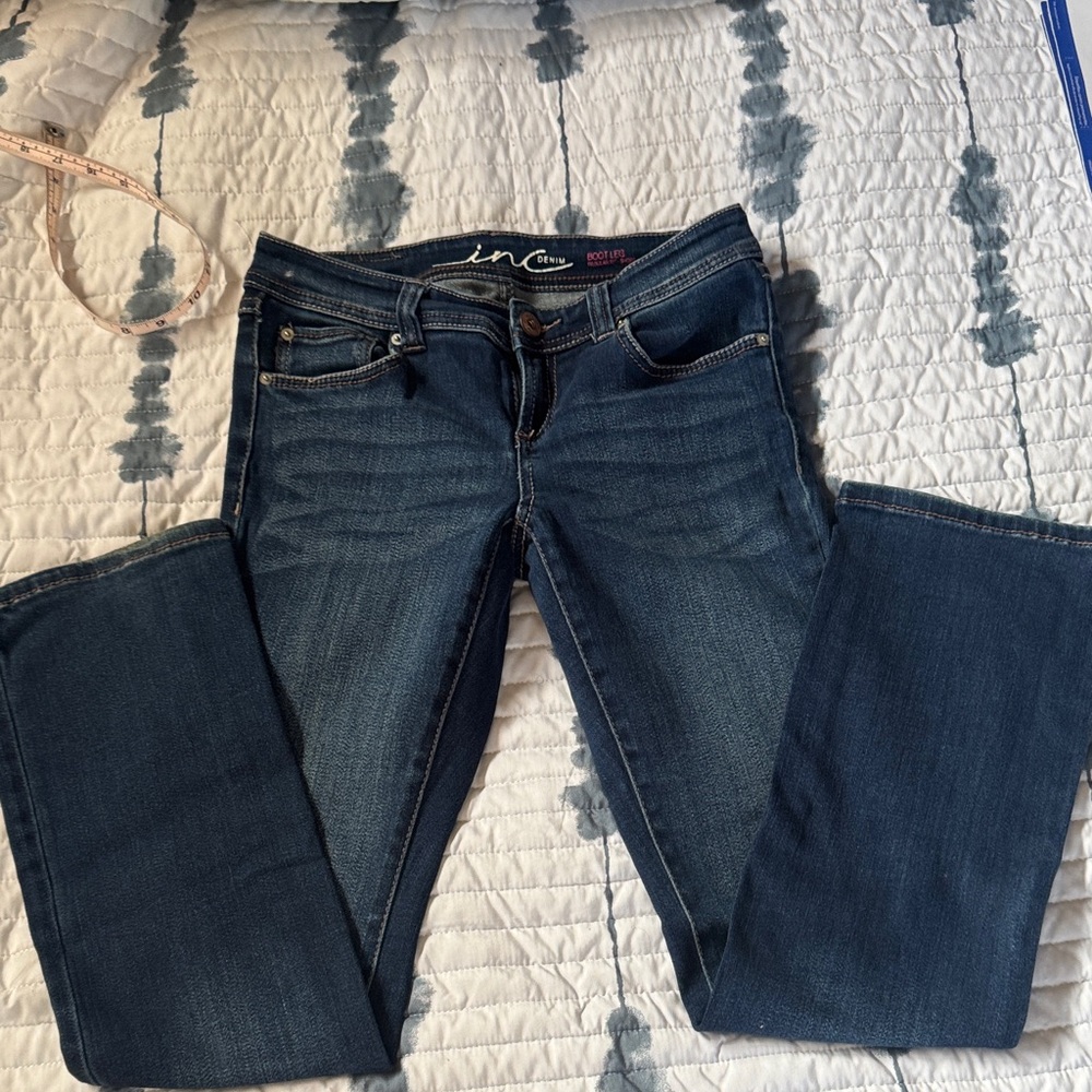 INC International Concepts Dark Blue Low Rise Boot Leg Jeans